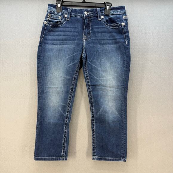 Miss Me Jean Capris Women's 29 (8) Blue Mid Rise Crop Sequin Accent Faux Pocket - Picture 3 of 13